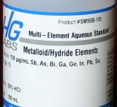 VHG Labs Metalloids / Hydride Elements Multi-Element Standard in 20% HCl, tr. HF, 100μg/mL, 100 mL HDPE Bottle - SM50B-100